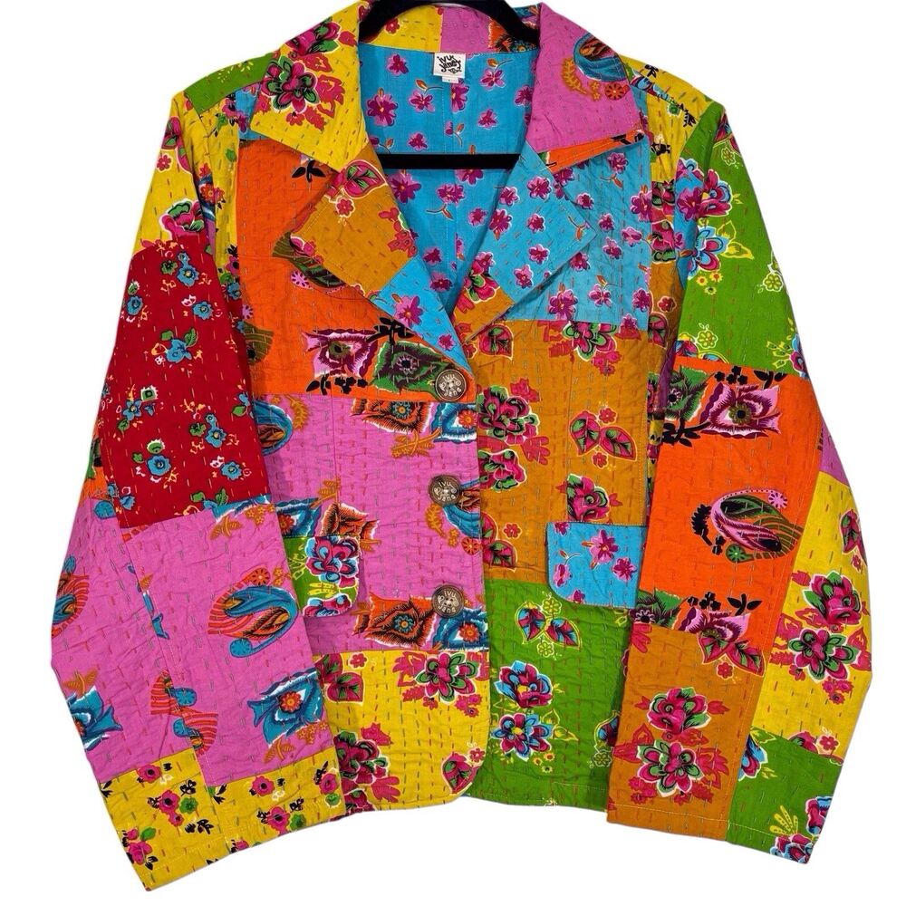 Ivy Jane Patchwork Kantha Jacket Womens Large Quilted Floral Colorful Boho